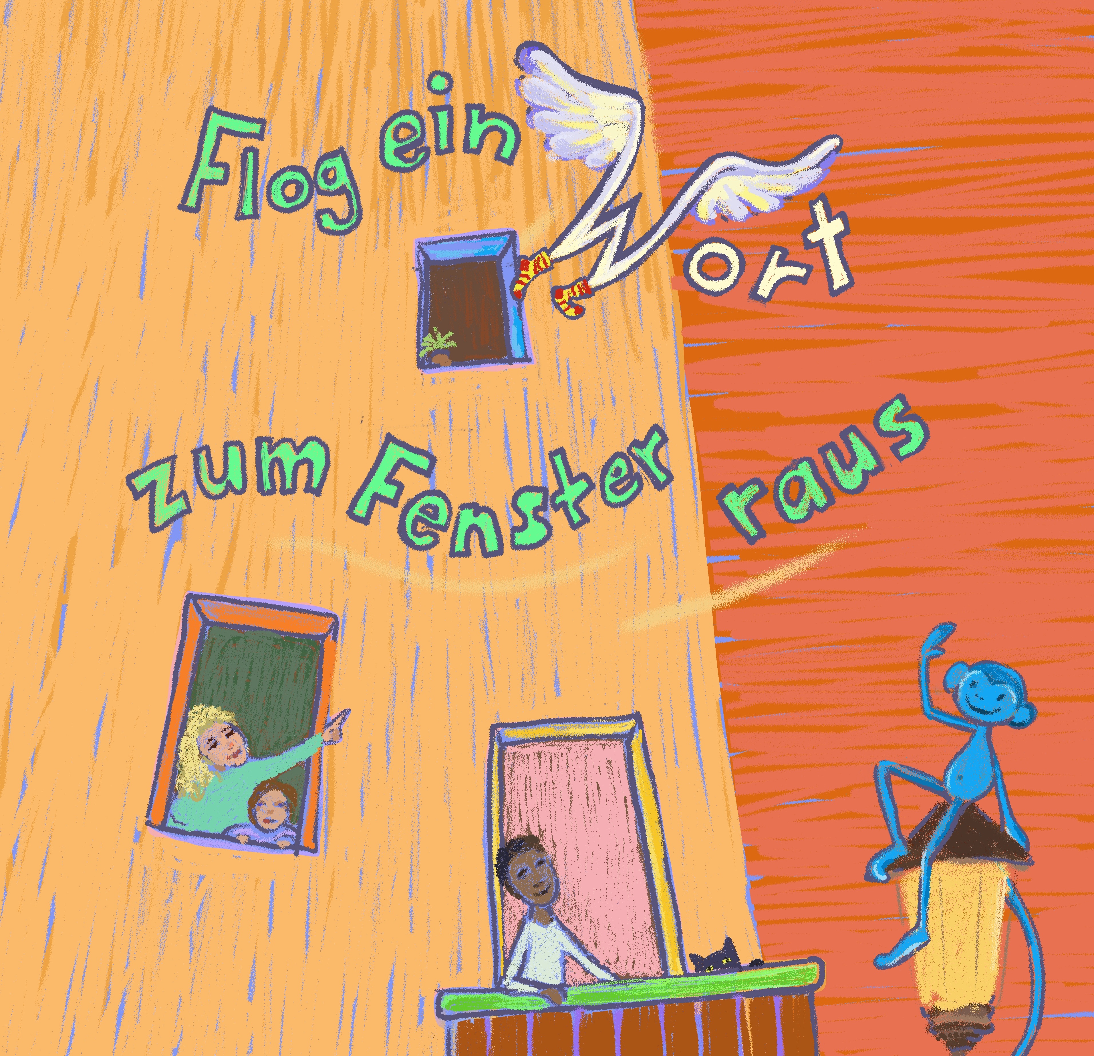 Plakatmotiv: aus einem Haus fliegen Buchstaben